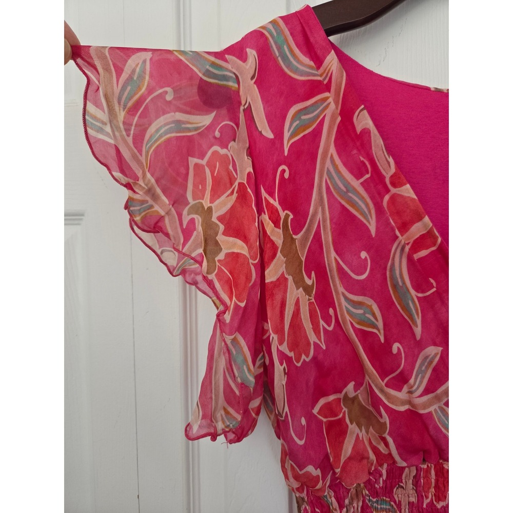 Le Ragazze Floral Silk Blend Flutter Sleeve Dress Womens M Pink Made in Italy - Picture 3 of 7